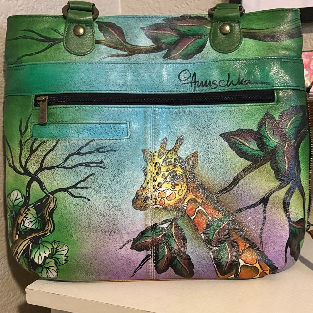Anuschka Hand-Painted Giraffe Shoulder Bag